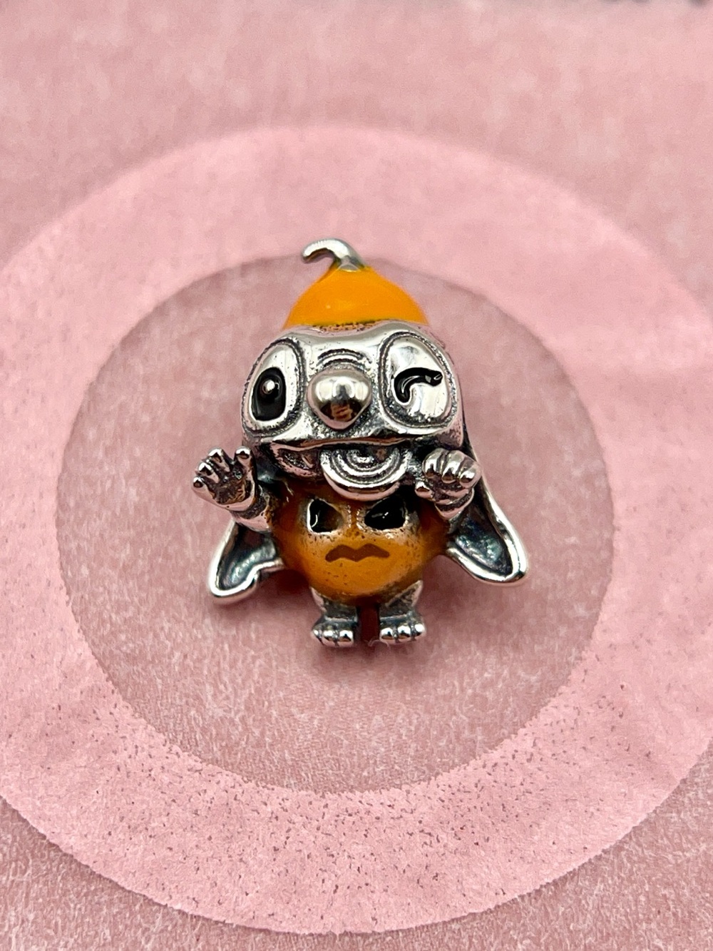Pandora Disney Stitch Pumpkin Halloween Enamel Silver Charm